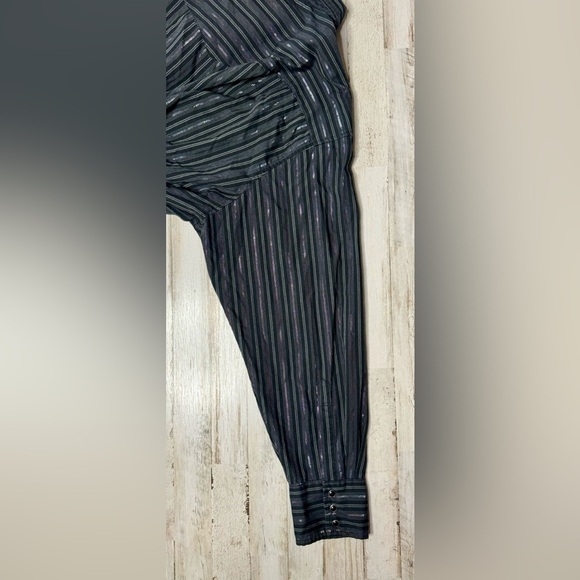 Wrangler Western Fashion Shirt Mens 2XL Black w/Metallic Stripes Pearl Snap - Picture 10 of 13